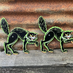 2 Original Vintage Halloween Black Cats Jointed Die Cut Cardboard Decoration  Made in USA Decorations Sold as Is 7 Inch
