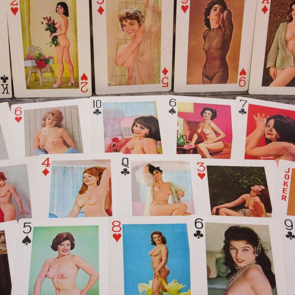 Randomly Chosen Lot of 5 Vintage Pin Up Playing Cards Large 1940s 1950s NUDE Mature Listing Lot Pin Up Girls Risque Women Novelty Burlesque