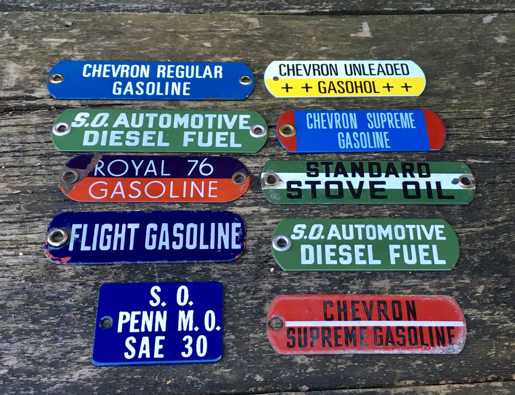 Vintage NOS Original Chevron Regular Gasoline Porcelain Gas Pump Oil Tag Sign 
