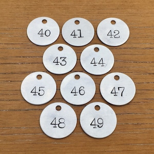 Choice Of Tag Number 40, 41, 42, 43, 44, 45, 46, 47, 48, 49 Stamped Tag 1 1/4 Inch Aluminum Tag Metal Keychain Fob Vintage Style Mining