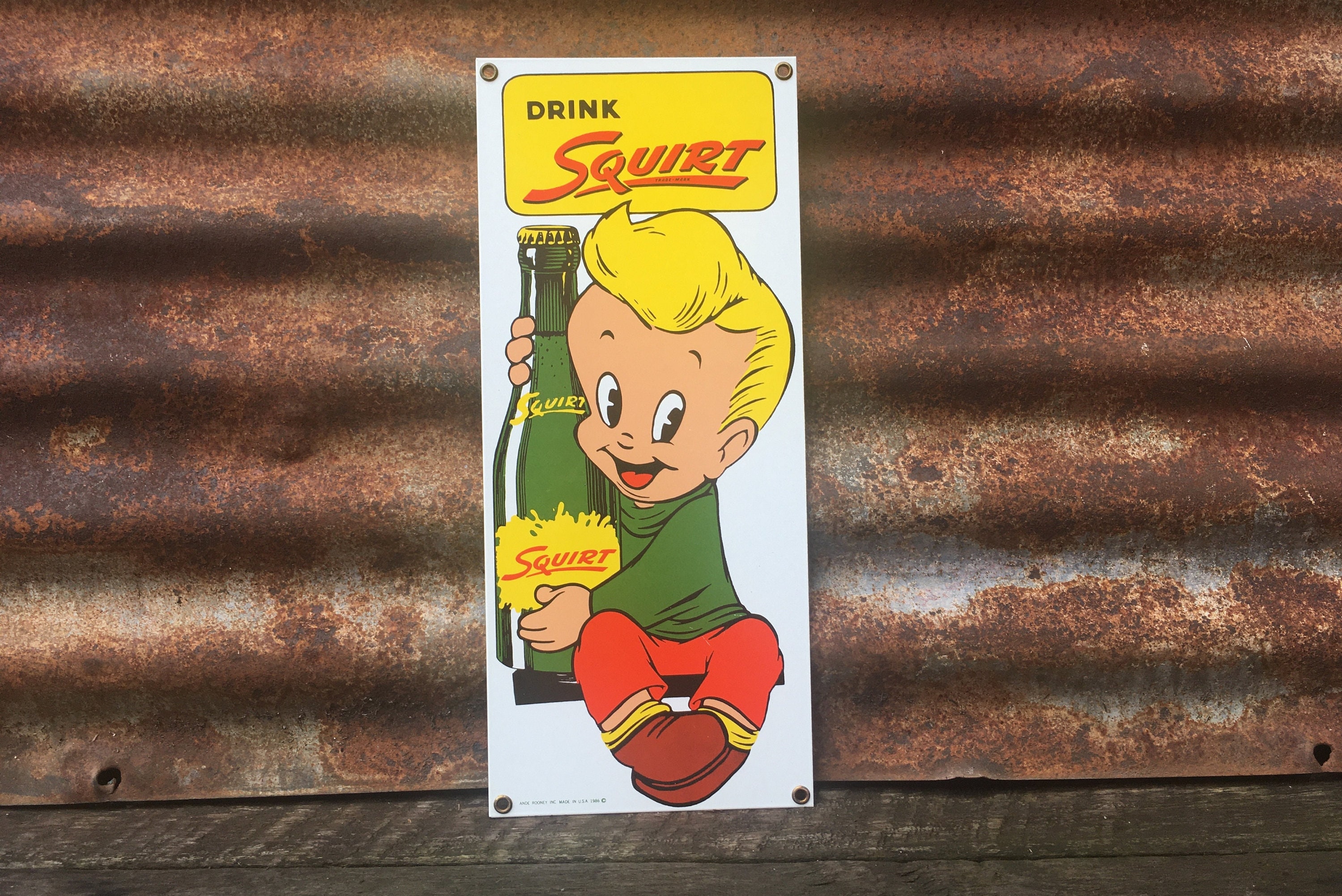 Vintage DRINK SQUIRT Porcelain Sign 1990s Era Reproduction Heavy