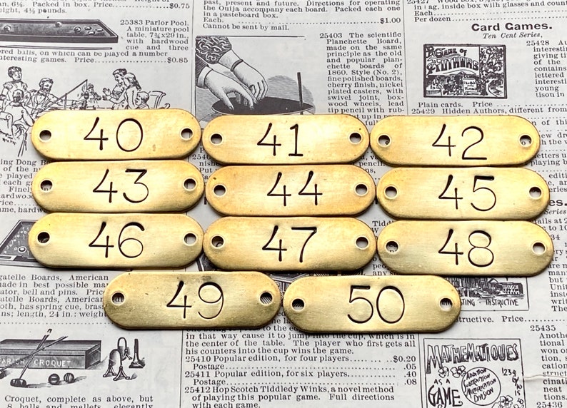 Choice Of Number Tags 30, 31, 32, 33, 34, 35, 36, 37, 38, 39, 40 Tags Brass Locker Tags Drawer Tags Numbered Furniture Tags Restoration Tag image 4