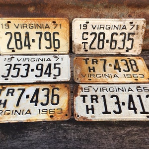 Virginia Choice of License Plate 1971, 1963 or 1965 Vintage License Plate Black White Aged Rusted Weathered