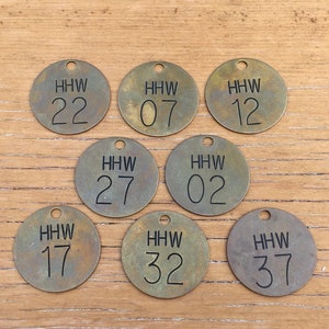 Choice Of Tag Number 22, 7, 12, 27, 2, 17, 32, 37 Tag 1 1/2 Inch Brass Tag Vintage Cow Tag Industrial Valve Keychain Fob Vintage Mining