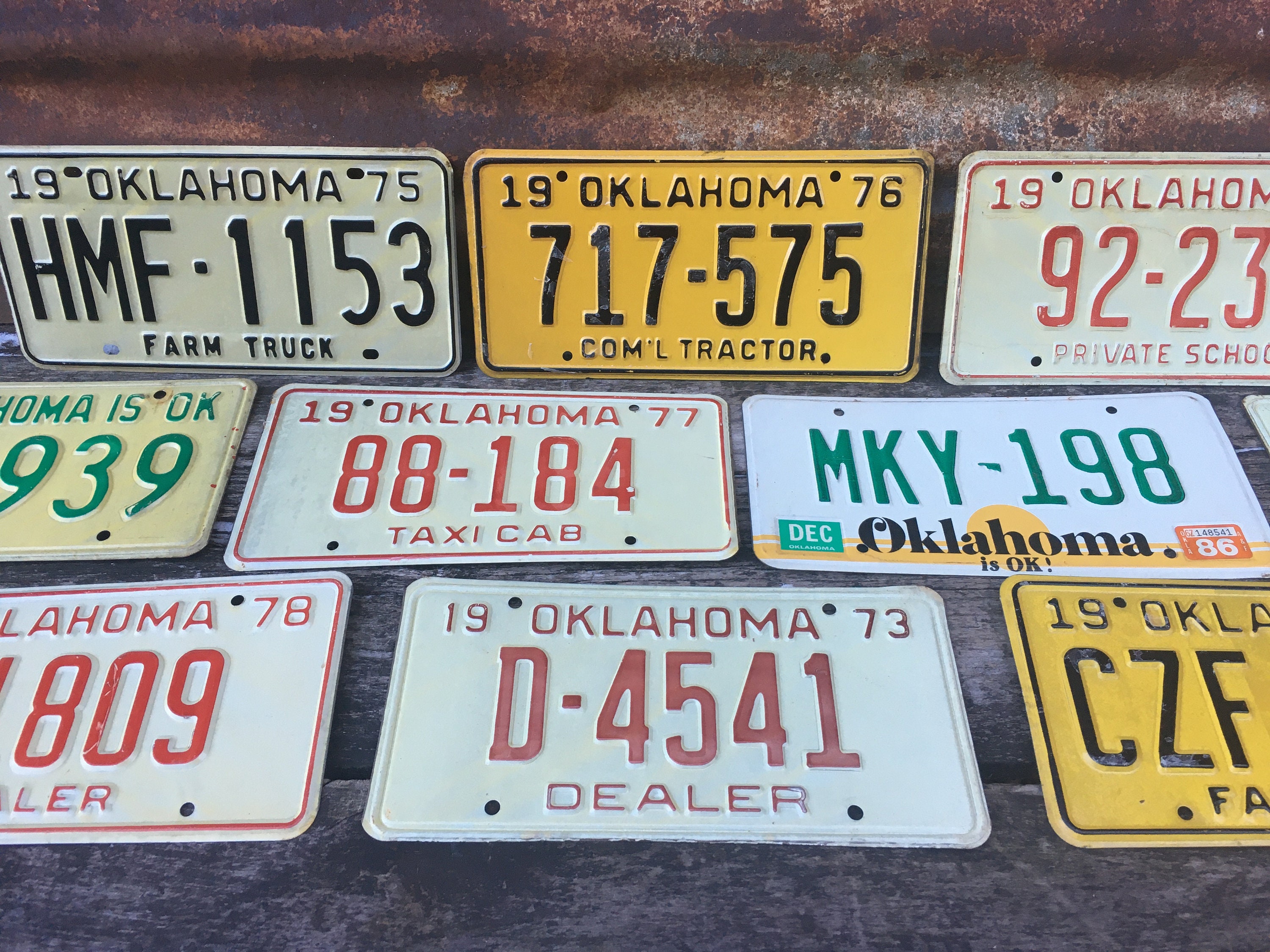 Other Assemblage Oklahoma Sign made from License Plates Mixed Media