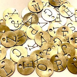 Letter Keychain Tags Charm Brass Tag Keychain 1 Inch Initial Metal Tag Key Chain Fob Hand Stamped Name Keychains Choose Your Favorite Letter