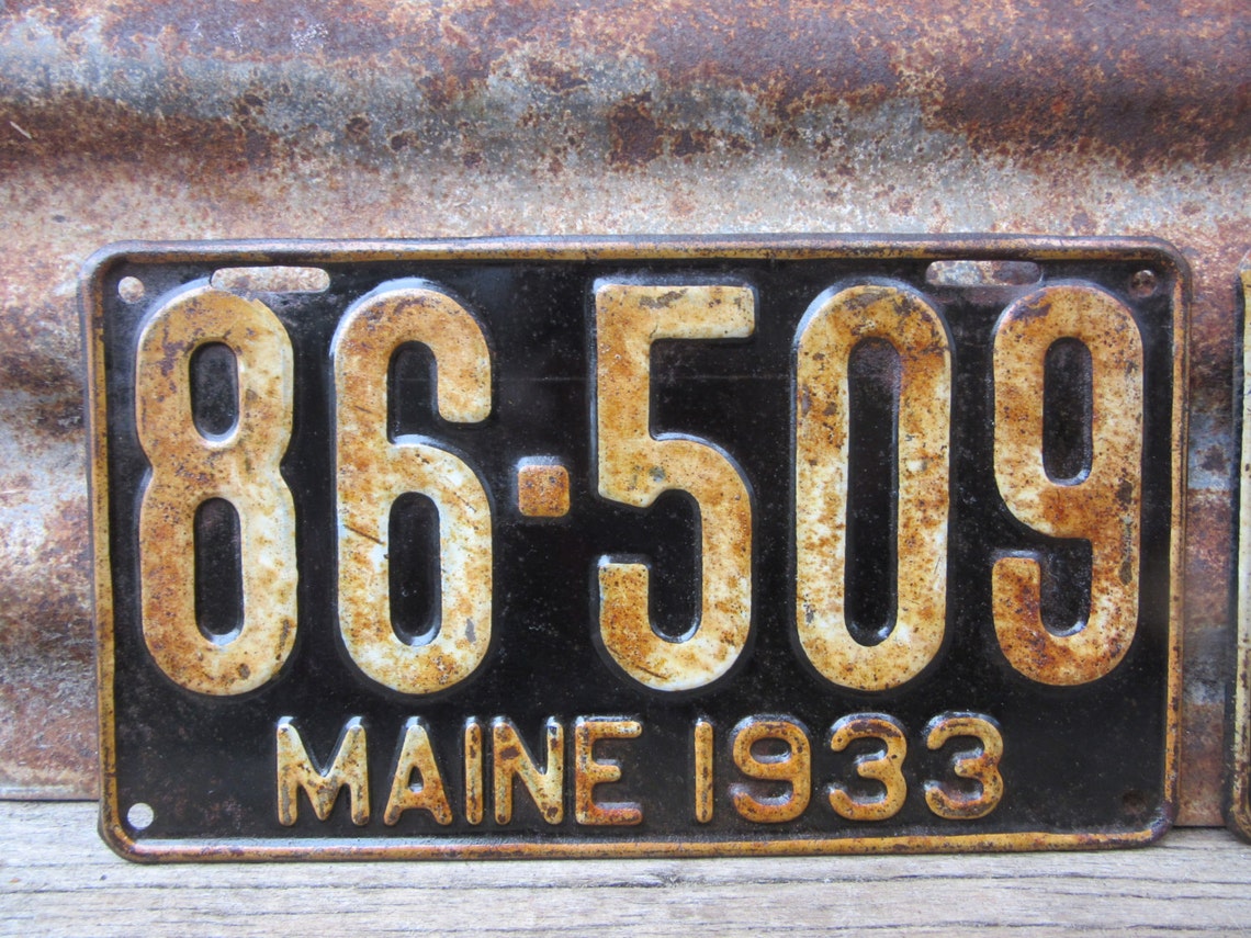 Antique Maine License Plate 1933 SET OF 2 Black & Aged White | Etsy
