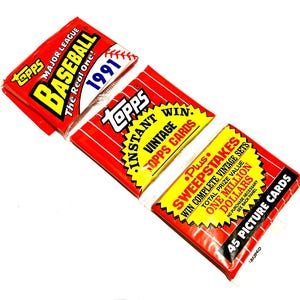 Vintage Baseball Cards Rack Pack Unopened Topps 1991 MLB Pack Of Cards Topps  Never Opened Cards 90s Cello Pack 45 Cards per Pack