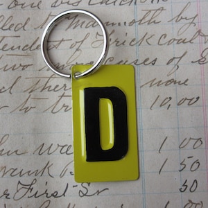 Vintage Metal Letter D Sign Name Initial D Keychain Letter Tag Industrial Sign Black & Yellow Metal Sign Key Chain Fob vtg Upcycled Key Tag
