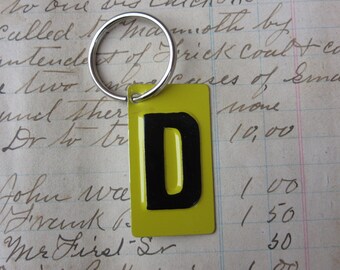 Vintage Metal Letter D Sign Name Initial D Keychain Letter Tag Industrial Sign Black & Yellow Metal Sign Key Chain Fob vtg Upcycled Key Tag