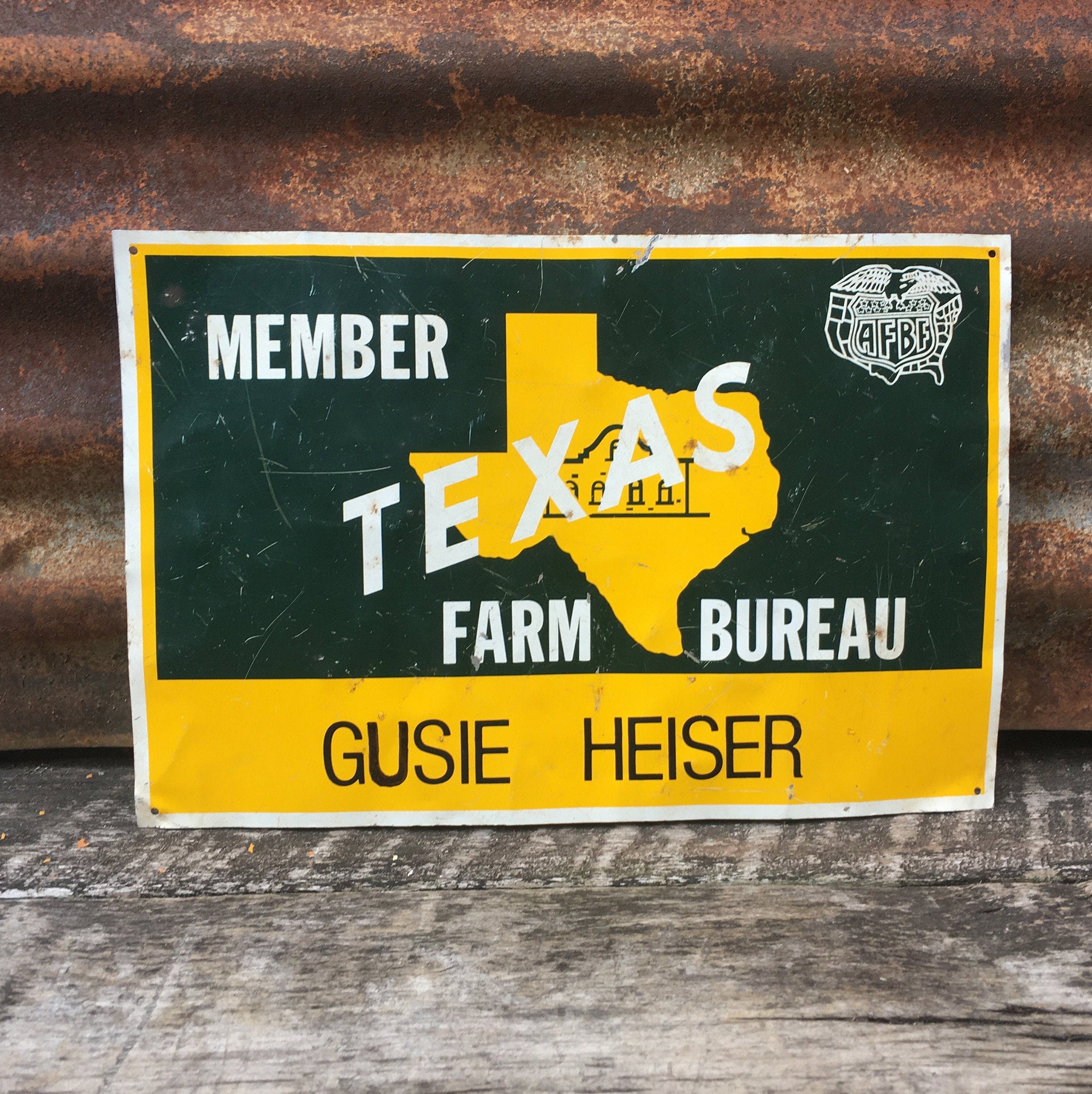 Original Vintage Metal Sign Texas Farm Bureau Sign Gusie
