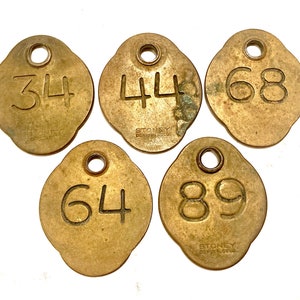 Choice Number Tag 34, 44, 68, 74, 89 Cattle Tag Vintage Brass Tag Livestock ID Tag Keychain Fob Number Key Fob E