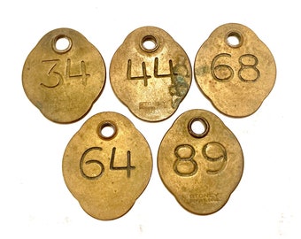 Choice Number Tag 34, 44, 68, 74, 89 Cattle Tag Vintage Brass Tag Livestock ID Tag Keychain Fob Number Key Fob E