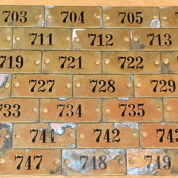 Vintage Number Tags 702-749 Choice Number Brass Locker Tag Furniture Drawer Tags Antique Numbered Tags Industrial Furniture Tag 1 3/4 Inch