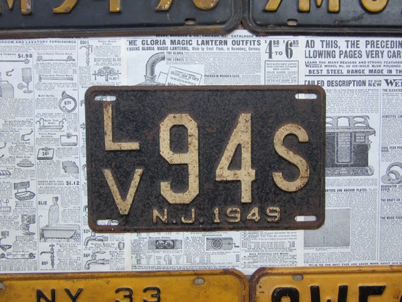 Vintage New Jersey License Plate Nj 1949 Black Yellow 1940s Etsy Vintage New Jersey License Plate Nj 1949 Black Yellow 1940s Etsy