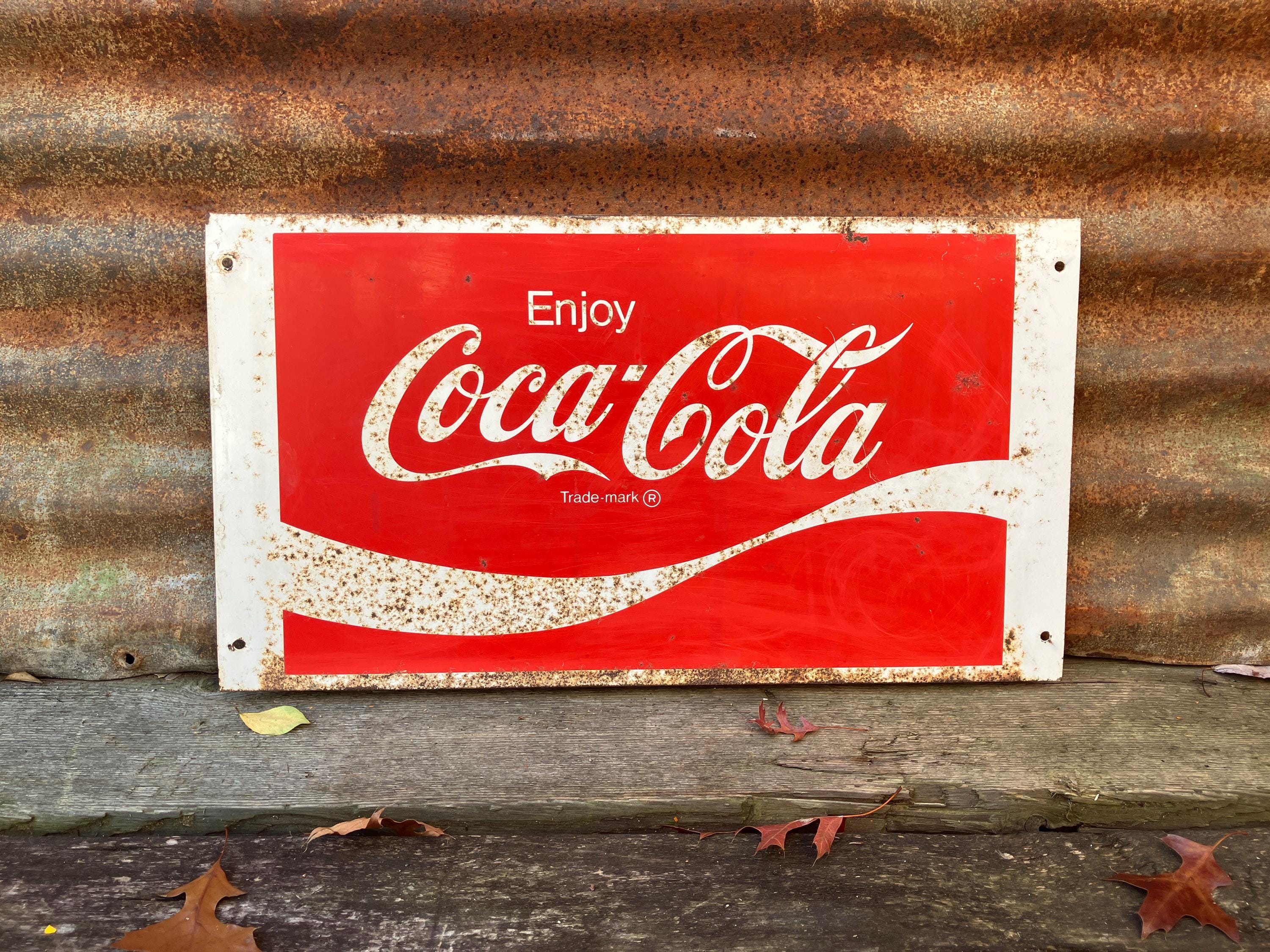 Authentic Vintage Coca Cola Metal Sign Old Coke Sign Red White