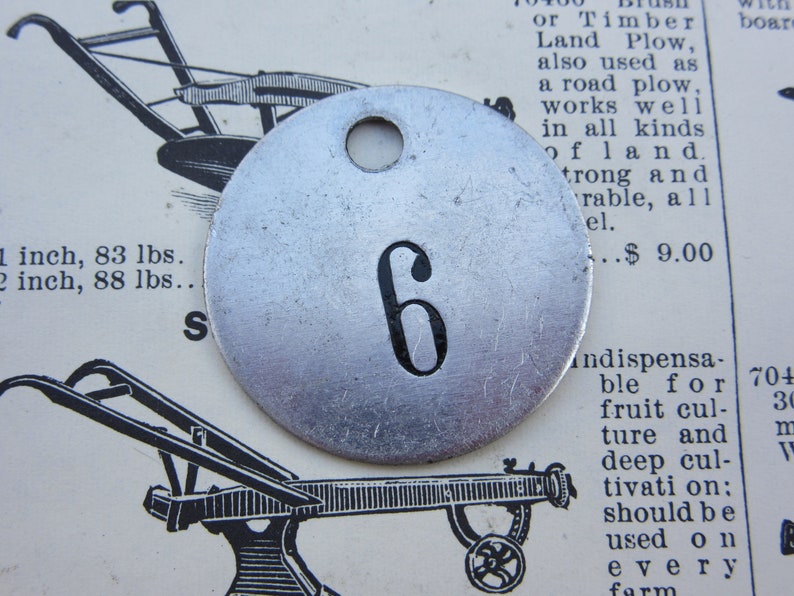 Number 6 Tag Charm Aluminum ID Tag #6 Shiny Metal Tag Vintage Numbered Tag Old Industrial Charm Lucky Number House Number Keychain Fob Tag