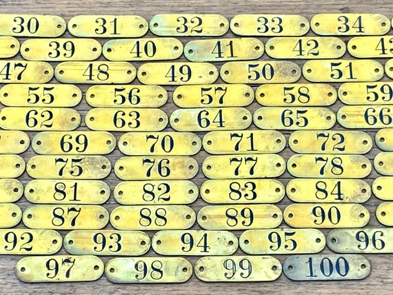 Choice Of Number Tags Sequential Tags Brass Locker Tags Drawer Tags Numbered Furniture Tags Restoration Pull Tags Many Numbers Available!!