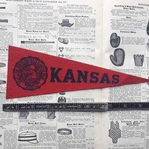 Original Vintage Kansas College Pennant University Small 10 Inch Felt 1960s School Pennant Flag Dorm Collectible Sports Decor