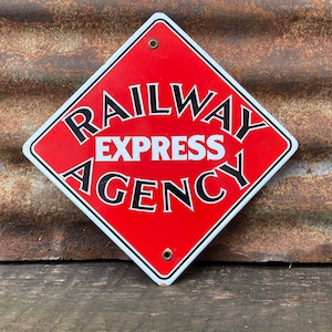 Railway Express Agency Porcelain Metal Sign REA Box Car Sign Train Railraod RR  Metal Sign Vintage Enamel Sign  11 Inch Diagonal