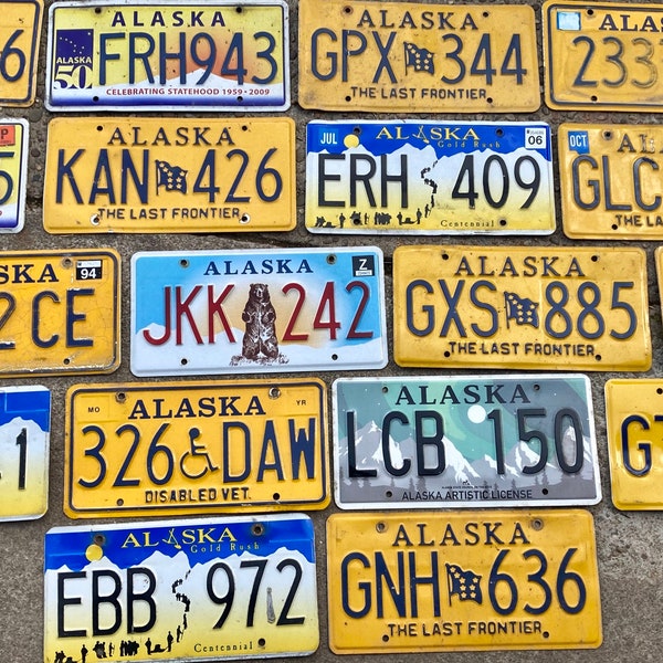 Choice of Alaska License Plate Farm Vintage License Plate Number Tag The Last Frontier Black & Yellow or Bear Plate Metal Lot B