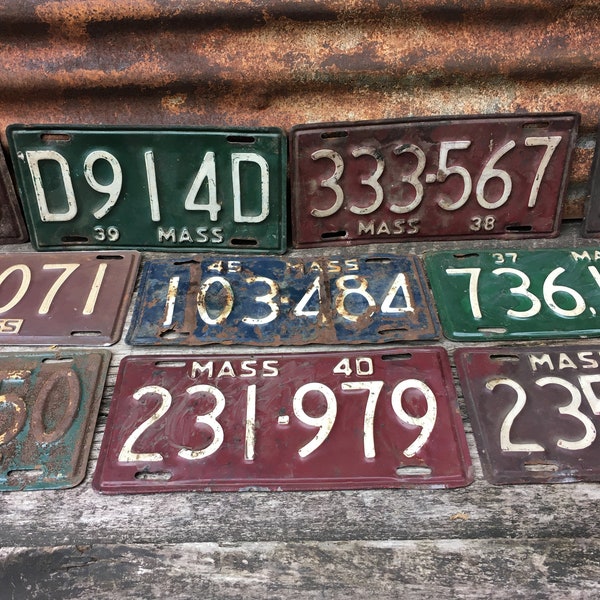 Choice of Massachusetts License Plate Vintage 1940, 1939, 1938, 1955, 1945, 1937, 1942, Metal Old License Plates Garage Decor Auto Car Truck