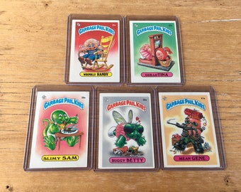 Garbage Pail Kids Wrinkly Randy, Guillo Tina, Slimy Sam, Buggy Betty, Mean Gene Tarjeta original de la serie 1 GPK Topps 1.ª serie 1985 OS1