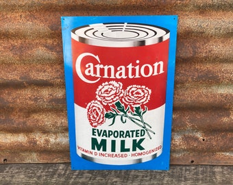 Vintage Metal Sign Carnation Milk Country Kitchen Decor Large 12x18