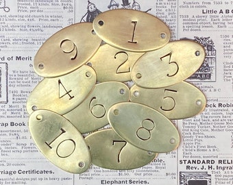 Choice Of Number Tags 1, 2, 3, 4, 5, 6, 7, 8, 9, 10 Tags Brass Locker Tags Drawer Tags Numbered Furniture Tags Restoration Pull Tags 1x2