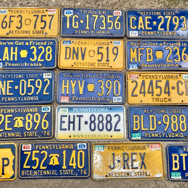 Choice Of Pennsylvania License Plate 1970s, 1980s, 1990s, 2000s Era Pa Plate Vintage Authentic Old Auto Tag Antique Car Truck Gas Station a