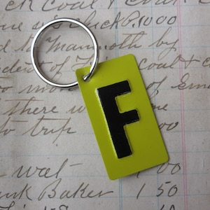 Vintage Metal Letter F Sign Name Initial F Keychain Letter Tag Industrial Sign Black & Yellow Metal Sign Key Chain Fob vtg Upcycled Key Tag