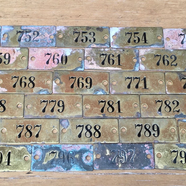 Vintage Number Tags 750-798 Choice Number Brass Locker Tag Furniture Drawer Tags Antique Numbered Tags Industrial Furniture Tag 1 3/4 Inch