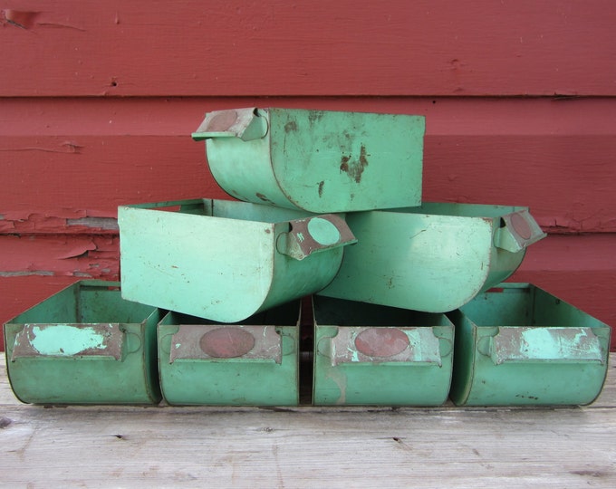 Metal Industrial Bin Green Vintage Metal Storage Bin Storage Etsy