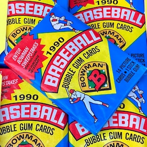 Vintage Baseball Cards Pack Unopened Bowman Topps 1990 MLB Pack Of Cards Topps  Never Opened Cards 90s Wax Pack 1990s Nostalgic Retro
