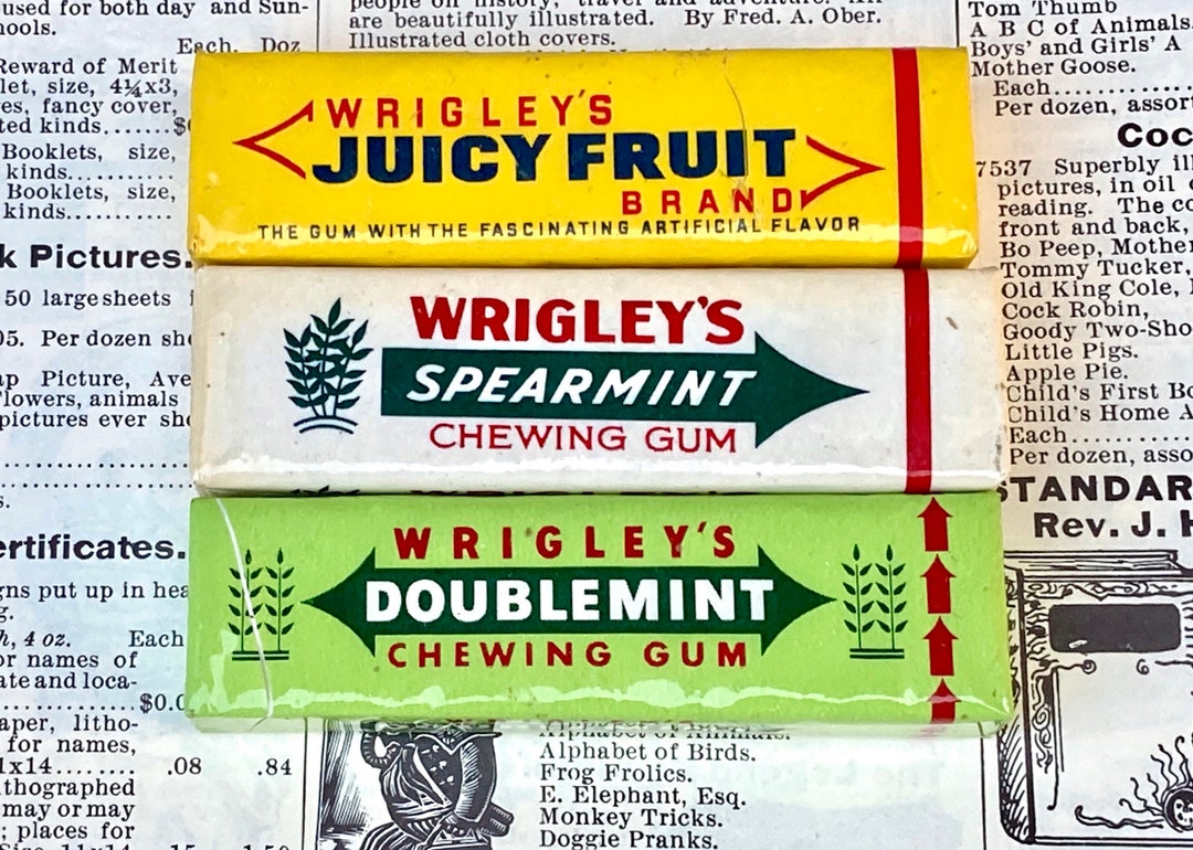 3 Original Packs of Wrigleys Gum Vintage Chewing Spearmint, Doublemint