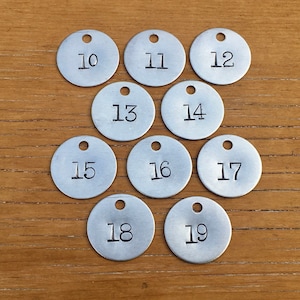 Choice Of Tag Number 10, 11, 12, 13, 14, 15, 16, 17, 18, 19 Stamped Tag 1 1/4 Inch Aluminum Tag Vintage Cow Metal Keychain Fob Mining