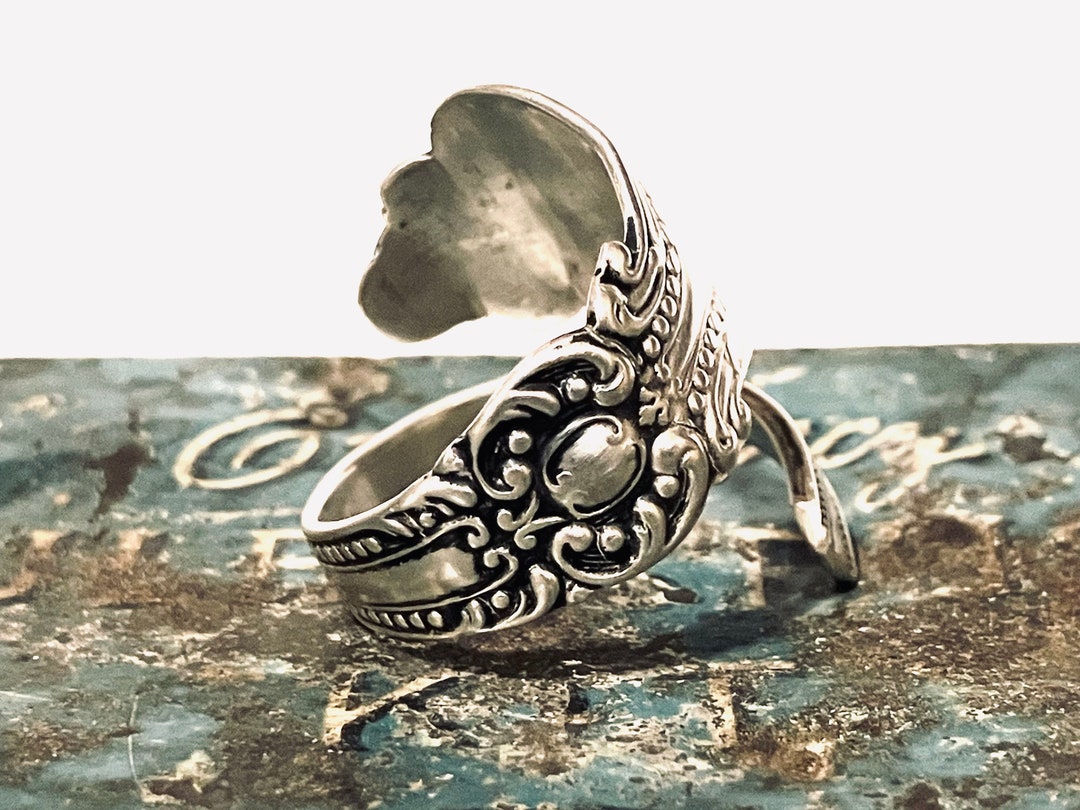 Antique Spoon Ring Ornate Victorian Sterling Silver 925 Metal Spiral ...