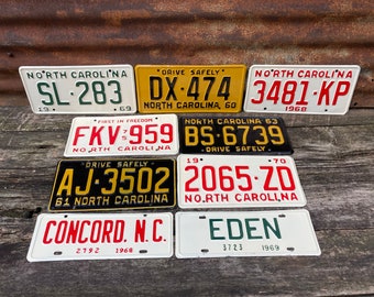 Choice Of North Carolina License Plate 1969, 1960, 1968, 1975, 1963, 1961, 1970, Concord, Eden Repainted Vintage Authentic Old Auto Tag