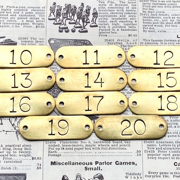 Choice Of Number Tags 10, 11, 12, 13, 14, 15, 16, 17, 18, 19, 20 Tags Brass Locker Tags Drawer Tags Numbered Furniture Tags Restoration Tag