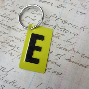 Vintage Metal Letter E Sign Name Initial E Keychain Letter Tag Industrial Sign Black & Yellow Metal Sign Key Chain Fob vtg Upcycled Key Tag