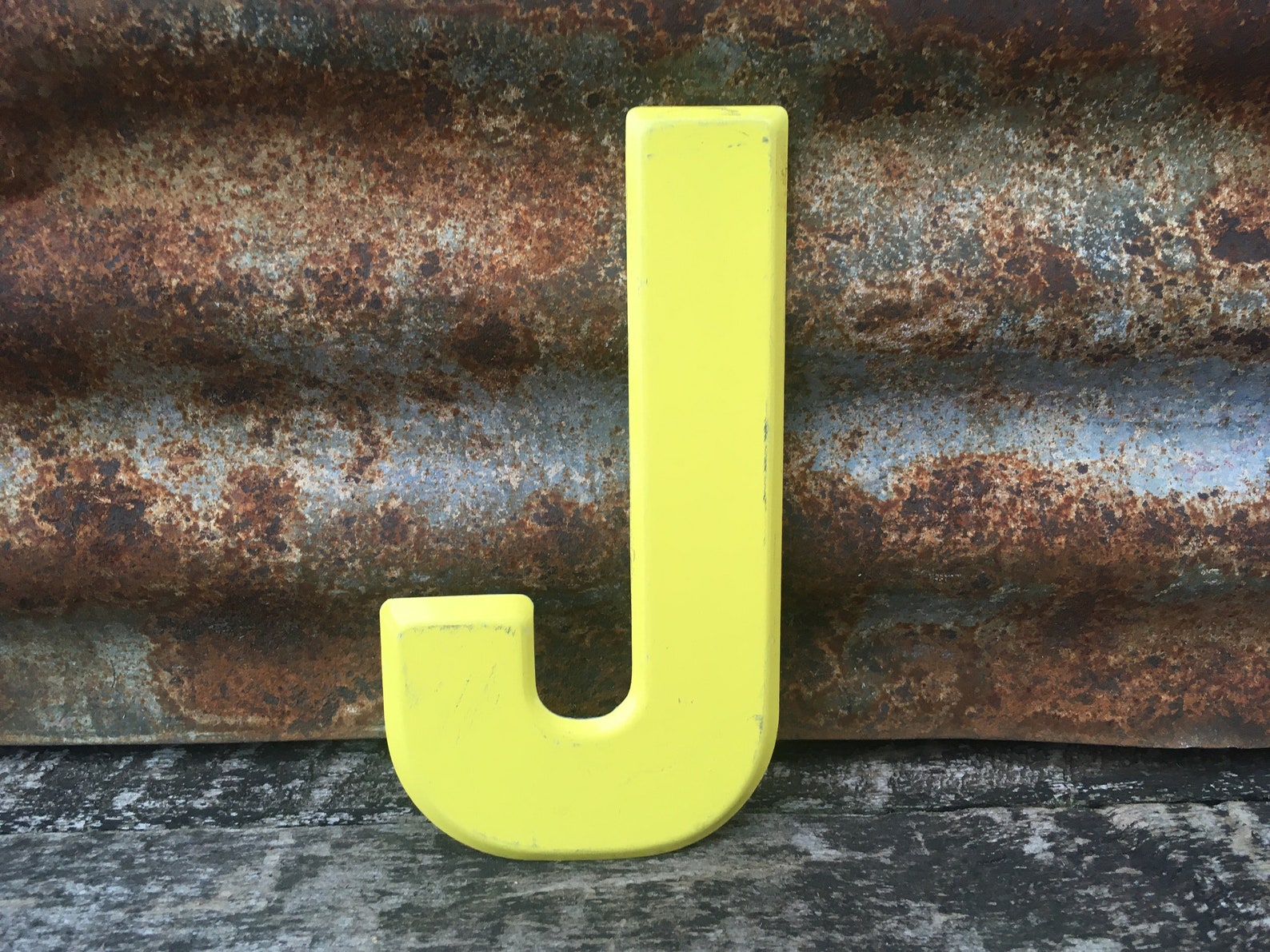 Vintage Letter J Sign Metal Sign 7 1/2 Inch Yellow Marquee Etsy