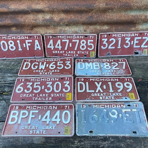 Choice of Michigan License Plate Vintage Metal 1971, 1972  Car Truck Auto Old License Plate Tag Rusty Aged Rusted Old R