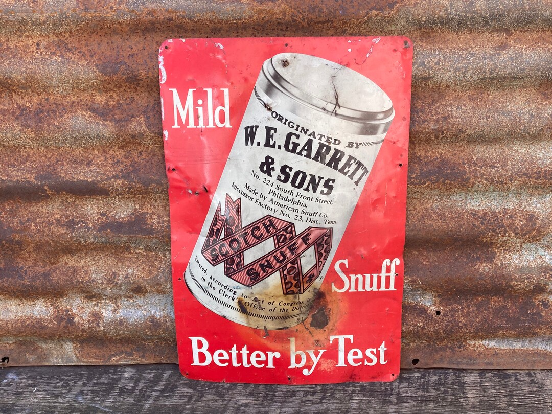 Vintage Original Garrett Snuff Sign Chewing Tobacco W.E. Garrett