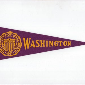 Vintage College Pennant Washington University 9 Inch SMALL MINI Felt School Pennant Flag 1940s-1960s Dorm Collectible Sports Decor Man Cave