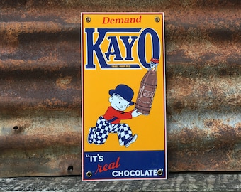 Vintage Kayo Chocolate Milk Porcelain Sign 1990s Era Reproduction