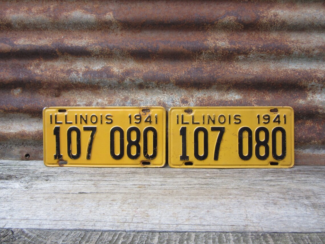 Vintage License Plate Illinois 1941 Matched Set of 2 Black & Etsy