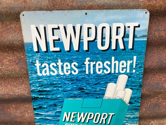 Authentic Newport Cigarette Sign 11 X 19 Inch NOS Tobacco Sign Penguin  Vintage 1960a Era Cigarette Tobacco Rusted Distressed General Store