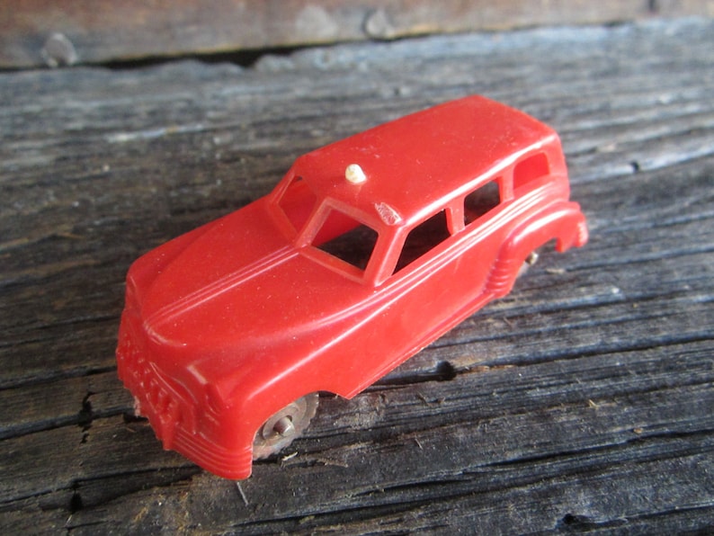 Vintage Plastic Toy Car Red Station Wagon Car 1950s Era Old Fashion Retro Toy Car Old Toys Vintage Toy Art Deco Look Miniature Toy Car