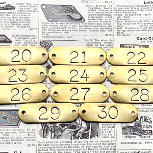 Choice Of Number Tags 30, 31, 32, 33, 34, 35, 36, 37, 38, 39, 40 Tags Brass Locker Tags Drawer Tags Numbered Furniture Tags Restoration Tag image 2