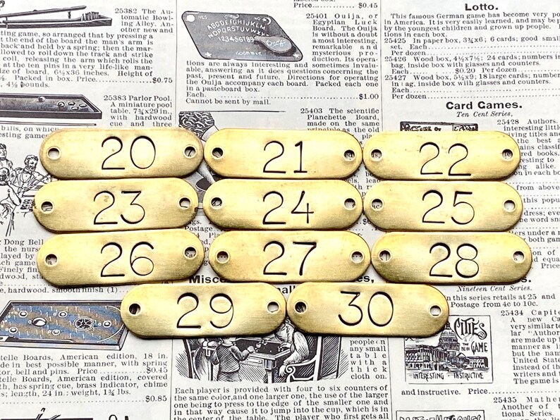 Choice Of Number Tags 30, 31, 32, 33, 34, 35, 36, 37, 38, 39, 40 Tags Brass Locker Tags Drawer Tags Numbered Furniture Tags Restoration Tag image 2